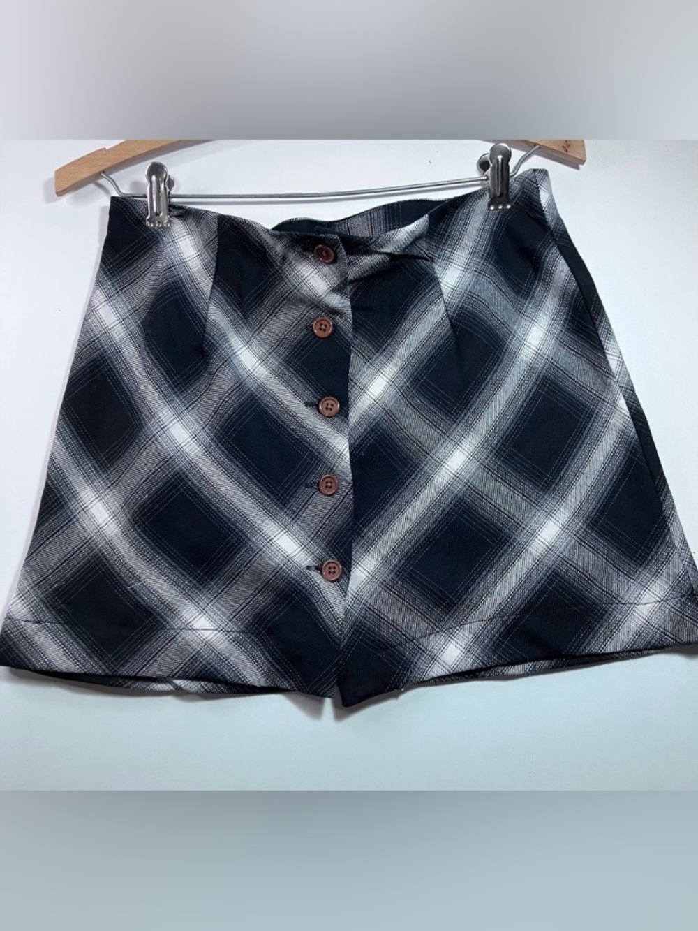 Black White Plaid Tartan Button Front Mini Skirt Women’s Medium Preppy